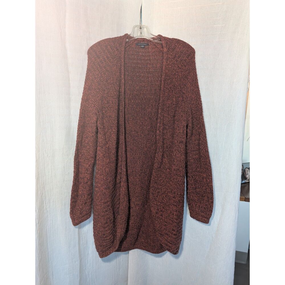 Cabincore Slouchy Earthy Boho Open Knit Long Cardigan Rust Brown